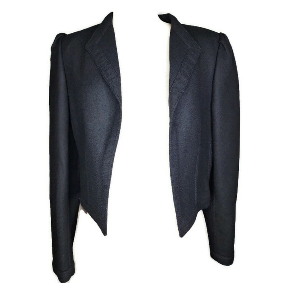 1980s Louis Feraud Black Wool Cropped Vintage Jacket Size 38
